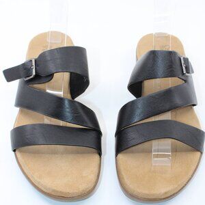 Croft & Barrow Women Black Sandals SZ 8M Buckle Strappy Memory Foam Wedges